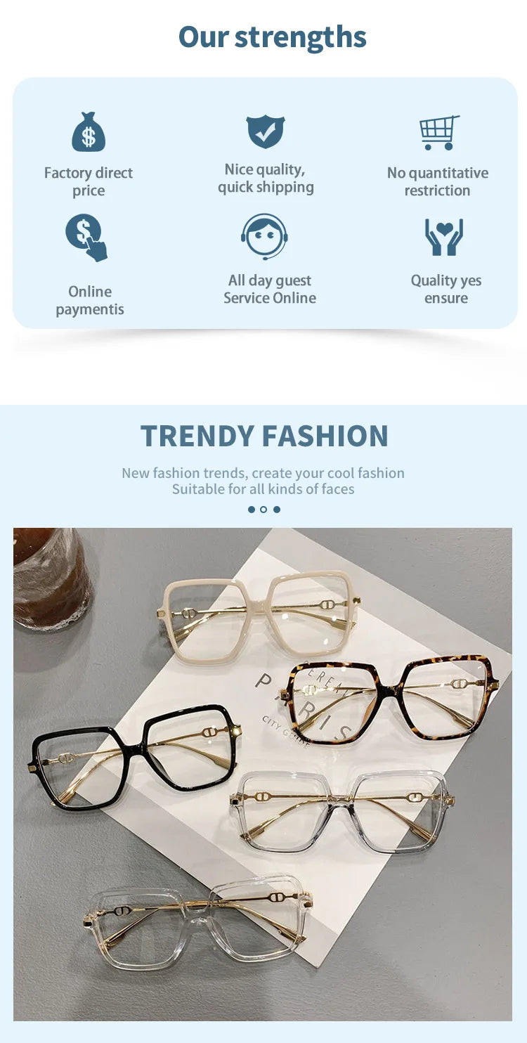 Fashion Oversized Square Eyewear Retro Womens Light Bloking Metal Frame Glasses Trend Optical Computer Eyeglasses Badiee Stylez