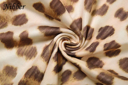 Nibber Leopard Print 2 Piece Set Women's Autumn Tracksuit Athleisure Hooded Crop Jacket + Flared Pants Stretch Matching Suit