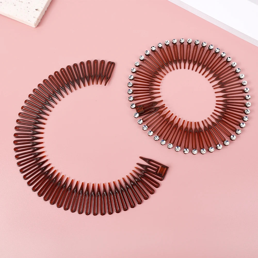 Rhinestone Plastic Full Circle Stretch Diamond Flexible Comb Women Girl Flexible Plastic Circle Teeth Hair Accessories Wholesale