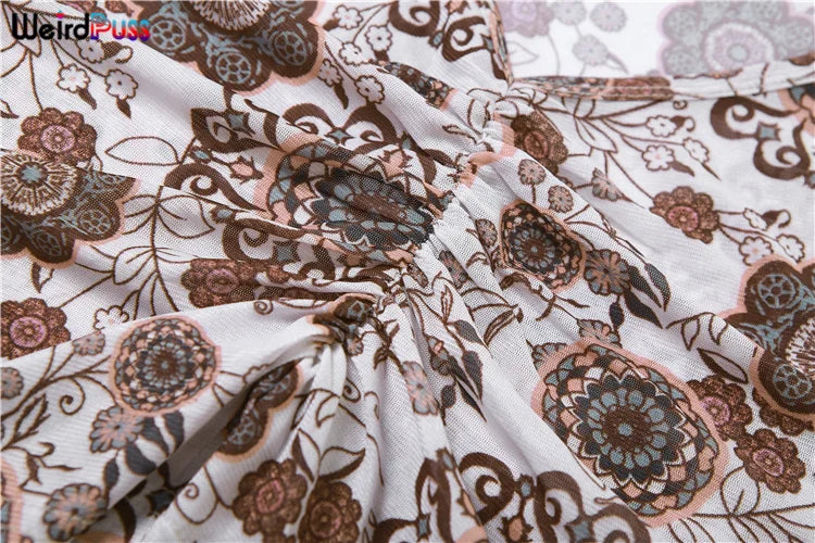 Weird Puss Backless Peach Buttocks Playsuit Women Flowers Print Autumn Trend Full Sleeve O-Neck Streetwear Sporty Workout Romper