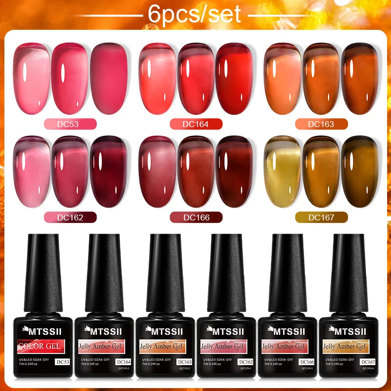 6PCS/SET Glitter Bright Pink Peach Gel Nail Polish Kit Spring Colorful Semi Permanent Soak Off Art UV Gel Varnish For Manicure ZH23571