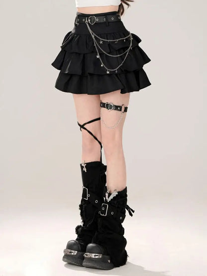 Women Black Gothic A-line Cake Skirt Vintage Y2k Skirt Aesthetic Harajuku Korean Elegant Kawaii Emo Skirts 2000s Trashy Clothes