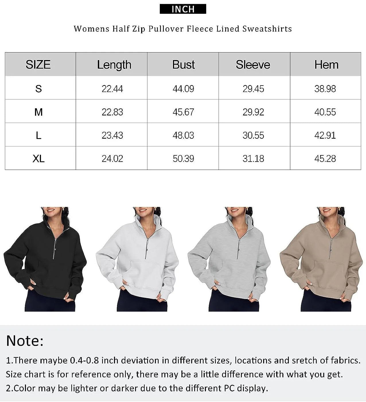Half Zip Sweatshirts Cropped Hoodies Fleece Womens Quarter Zip Up Pullover Sweaters Fall Outfits 2024 Winter Clothes