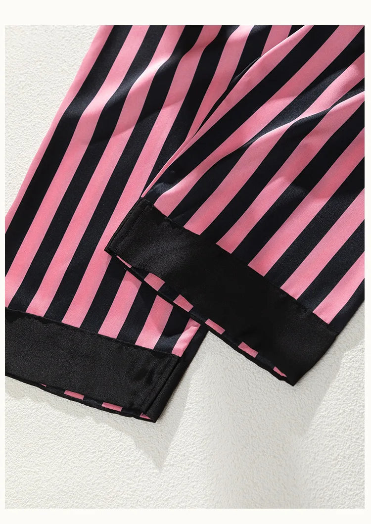 Women Long Sleeve Pajamas 2PCS Set Spring Summer New Sleepwear Loungewear Fashion Stripes Pyjama Pour Femme Loose Satin Homewear
