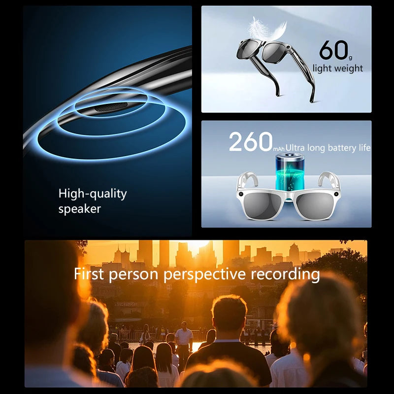 Xiaom 8K HD Smart Glasses Chat GPT 100MP Camera Bluetooth Call 260Mah Battery Voice Assistant Control Smart Glasses for Men Badiee Stylez