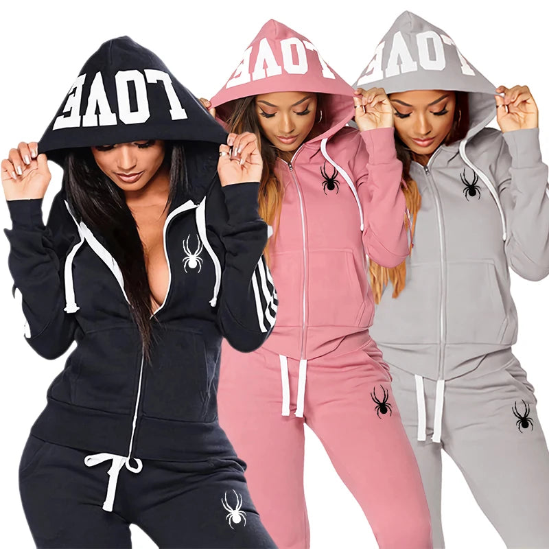 2025 Women's Zip Hoodie Set Sporty Striped Sleeves Slim Fit Joggers All-Season Athleisure Budget Style All Season Casual Outfits
