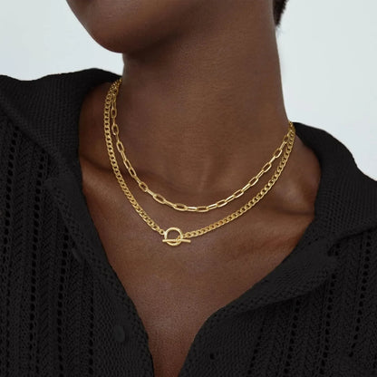 Gold Layered Necklace for Women K Gold Plated Necklace Women Cuban Link Paperclip Chain Toggle Clasp Necklace Jewelry for Women