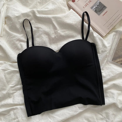 1pc Popular Cool Solid Knitted Yoga Gym Tank Top Bra Seamless Skin-Friendly U-Back Vest with Fixed Chest Pad Suspender for Women black One Size