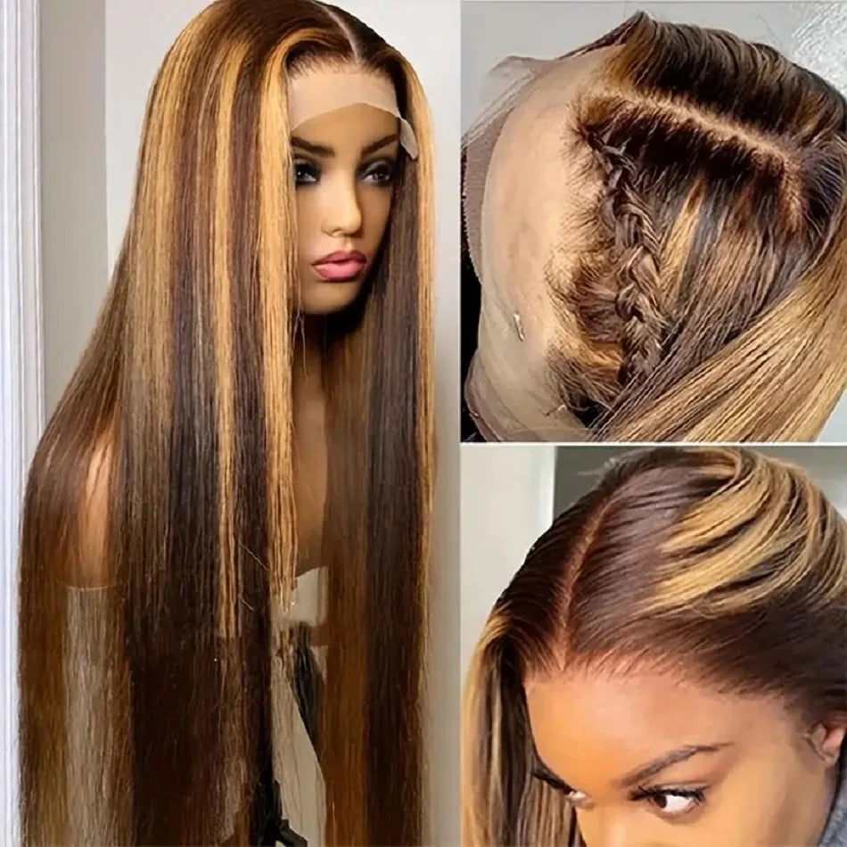 Hd Highlight Straight 13x4 Lace Front Wigs Human Hair Preplucked 360 Full Lace Wig Honey Blonde Colored 13x6 Lace Frontal Wigs