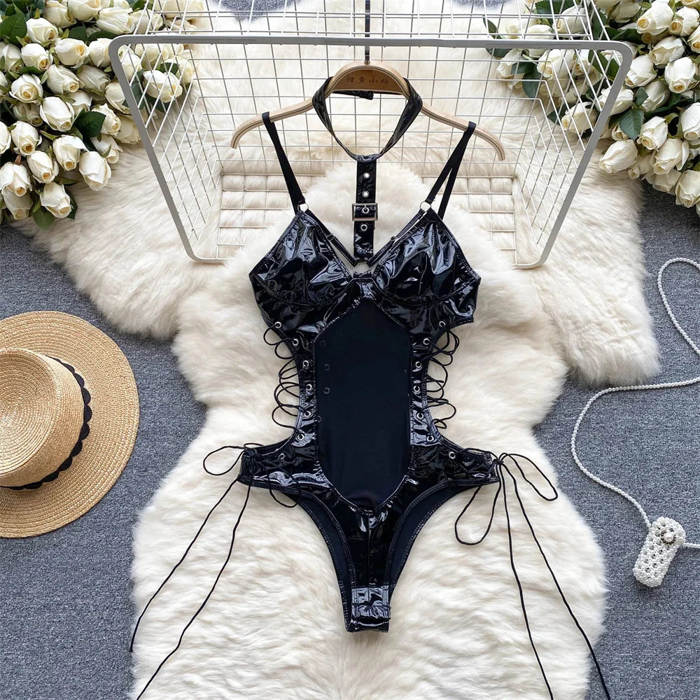 Japanese Sexy Print Kimono Slim Fit V-Neck Nightgown Loose Petal Sleeves Women's Erotic Lingerie Mini Irregular Patchwork Dress QD244-Black-O