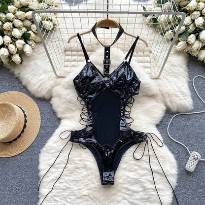 Japanese Sexy Print Kimono Slim Fit V-Neck Nightgown Loose Petal Sleeves Women's Erotic Lingerie Mini Irregular Patchwork Dress QD244-Black-O