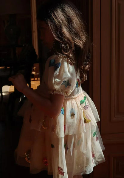 2025 Girls Party Princess Dress KS Kids Sequin Mesh Dresses Girl Full Print Dress Carnival Party Baby Cute Skirt Children Gifts