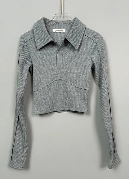 Elegant Coquette Women's Polo Neck T-Shirt - Long Sleeve, Chic Style, Effortless Elegance