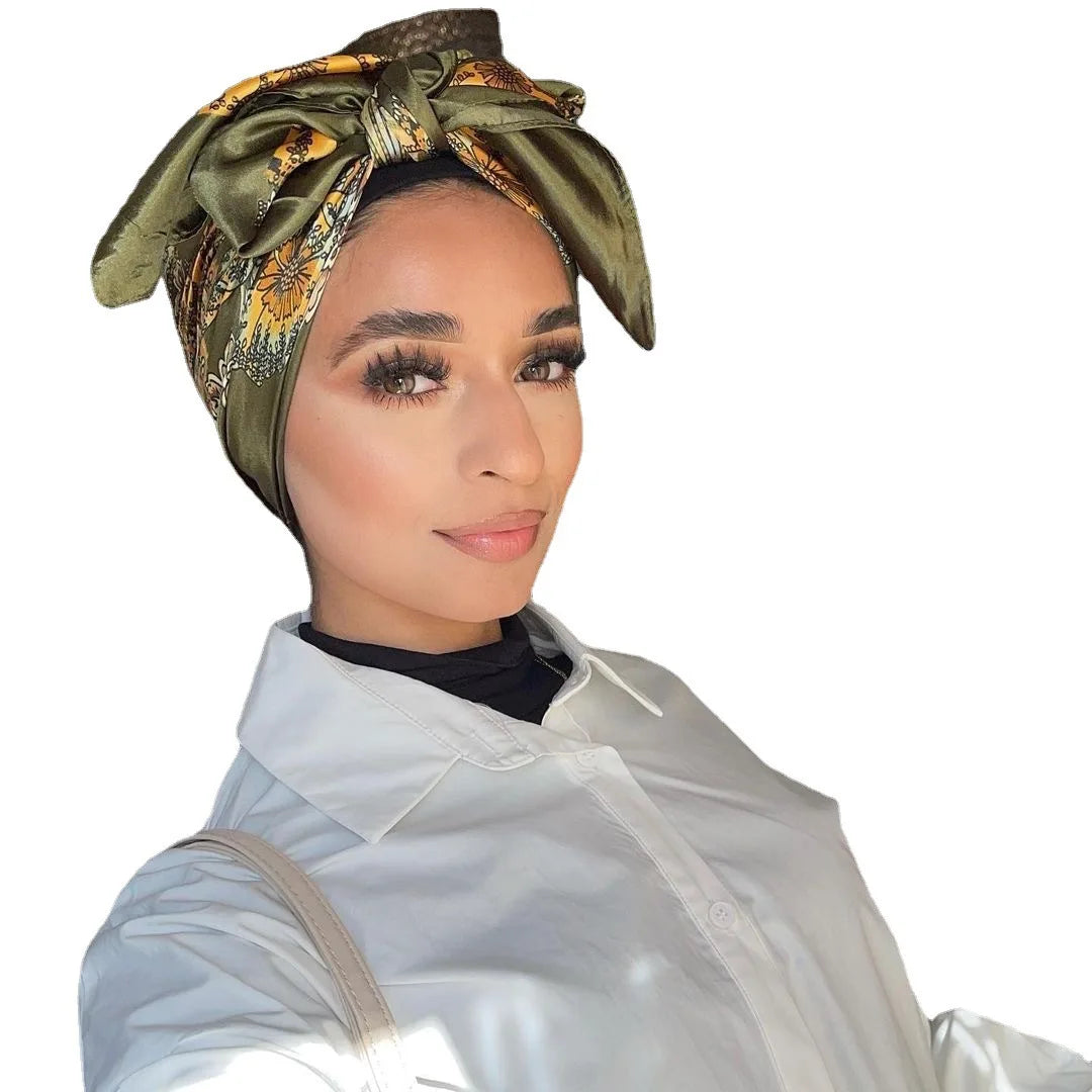 Head Scarf Women Pirate Costume Accessories Silk Red Bandana for Hair Wrapping Soft Neckerchief Silk Foulard Satin green One Size