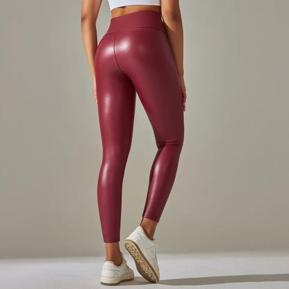 New PU Leather Pants for WOMEN'S Colorful High Waisted Tight Fitting Slimming and Yoga Leggings for External Wear