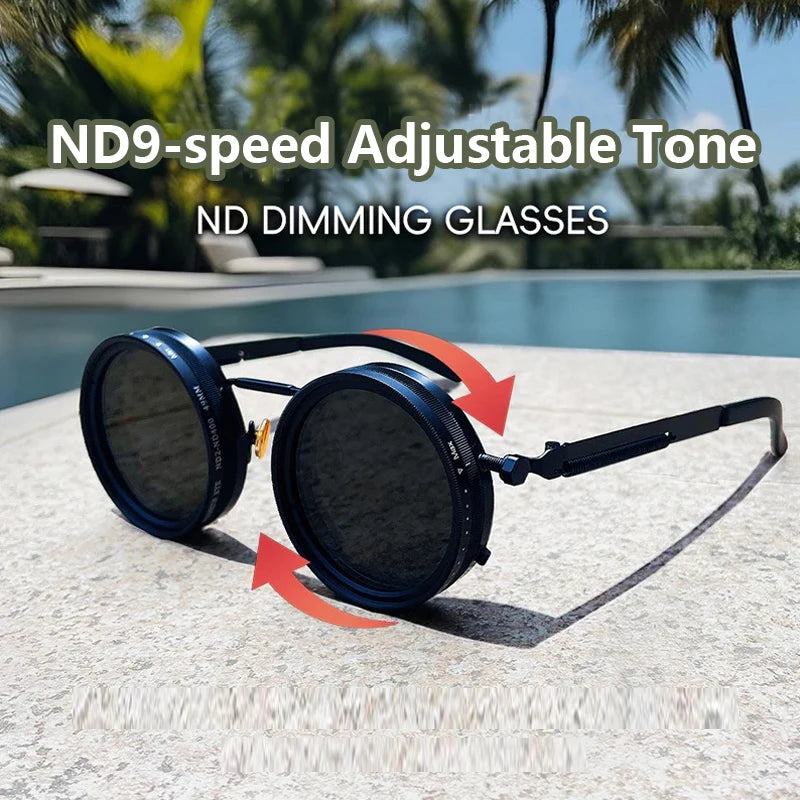 Brand Polarized Round Sunglasses ND9 Adjustable Dimming Sun Glasses Men Women Retro Punk Men's Eyeglasses Outdoor Shades UV400