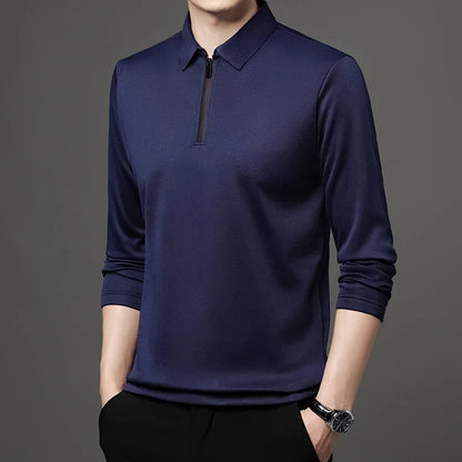 Men's Solid Color Long Sleeved POLO Shirt Casual Fashion Top Badiee Stylez