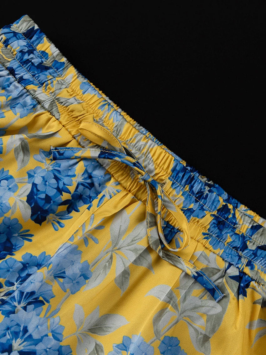 Marthaqiqi Fashion Women Nightwear Suit V-Neck Pajamas Long Sleeve Nightie Lace Up Nightgowns Pants Printing Ladies Pyjamas Set