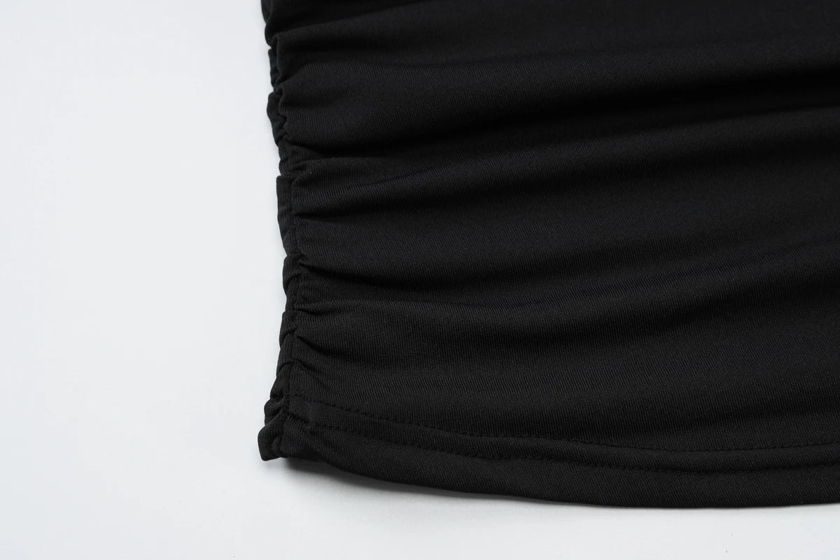 Dulzura Sleeveless Off Shoulder Ruched Bodycon Crop Top Solid Sexy Elegant T-Shirt Party Club Streetwear Spring Summer Top