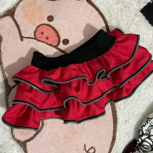 Zipper Half Skirt for Women Retro Punk Subculture Cake Puffy Skirt Japanese Lolita Y2K Spicy Girl High Waist Ultra Short Skirt