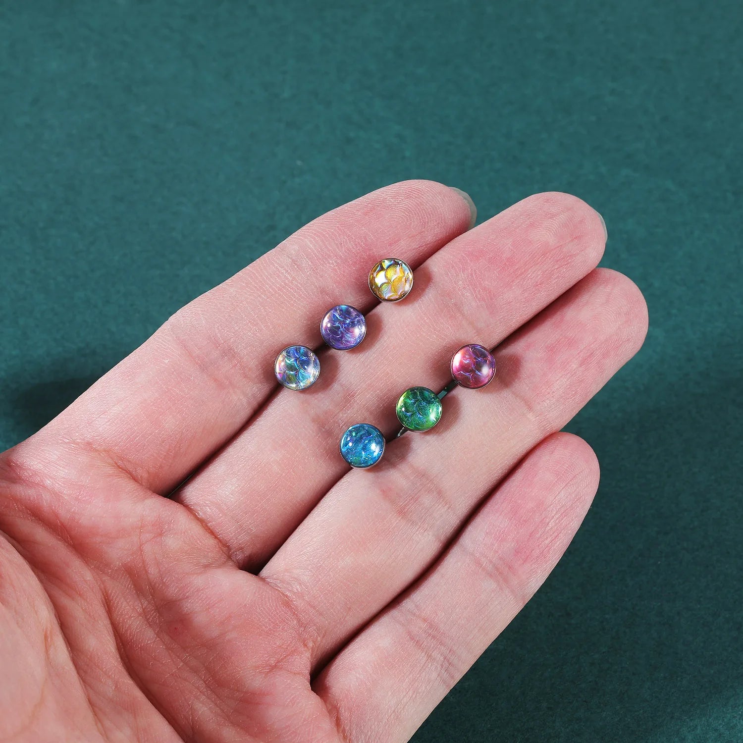 ZS 1Piece 14G Oil Luminescence Tongue Piercing Rings Stainless Steel Tongue Stud Skull Star Studs Earrings BCR Piercings Jewelry Badiee Stylez