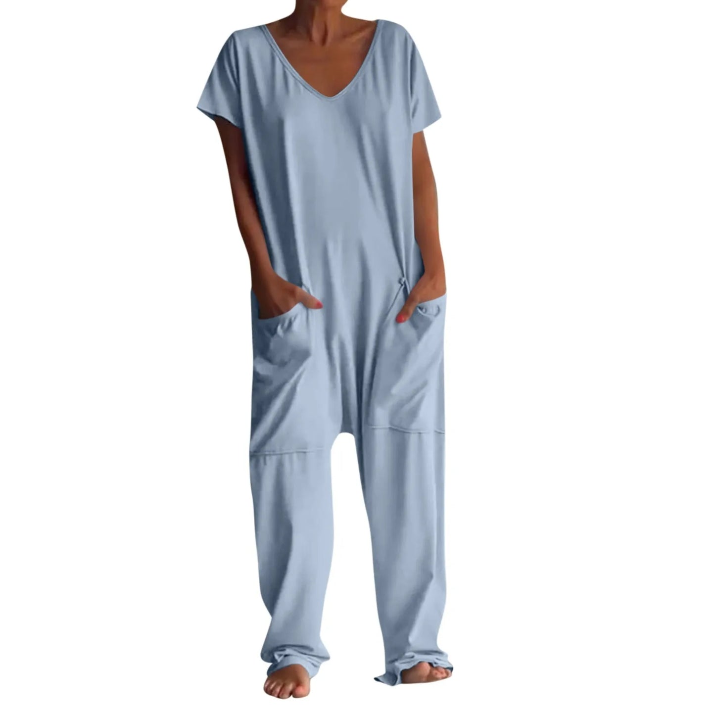 jumpsuit women Fashion Casual Short Sleeve Jumpsuits Loose and comfortable Pullover bodysuit With Pockets trend monos largos Badiee Stylez