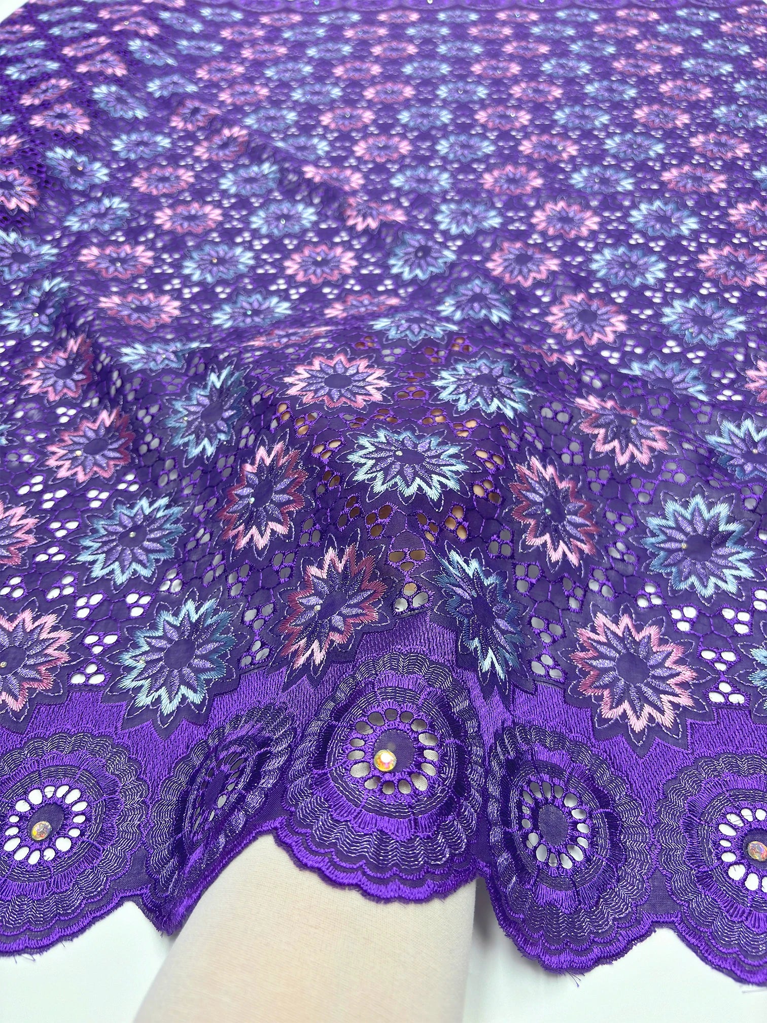 Original Austria Pure Cotton Lace Fabric 2024 High Quality Swiss Voile Embroidery Stones Lace Fabric For Women Celebration Dress
