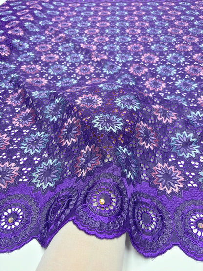 Original Austria Pure Cotton Lace Fabric 2024 High Quality Swiss Voile Embroidery Stones Lace Fabric For Women Celebration Dress