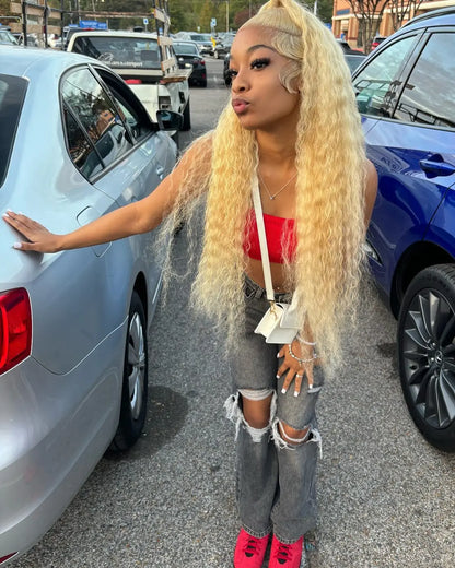 613 Blonde HD Lace Frontal Wig 13x4 13×6 Deep Wave Lace Front Human Hair Wig Colored Curly Wigs Water Wave Wigs For Women ﻿ ﻿ Badiee Stylez