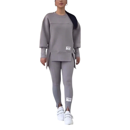 Women Two Piece Set Irregular Sweatshirt Long Sleeved Pullover Top Trouser Pants Set Autumn Winter Lady Solid Loose Outfits M L