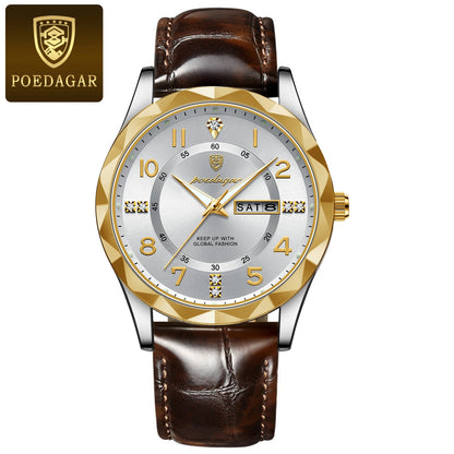POEDAGAR Luxury High Quality Watches for Men Sport Quartz Leather Man Watch Waterproof Luminous Date Week Men's Watch Male Reloj - Badiee Stylez
