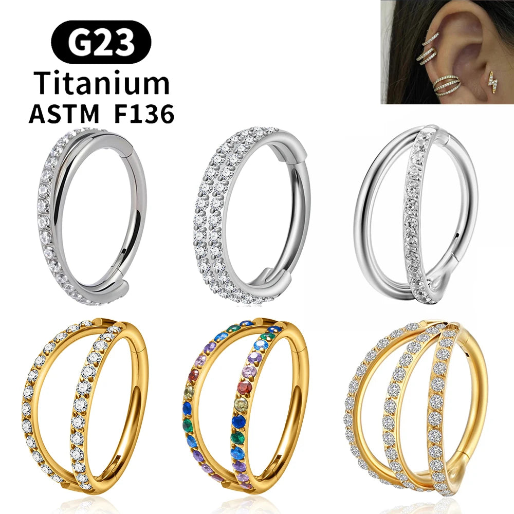 F136 G23 Titanium Nose Ring 16G Hinged Segment CZ Septum Clicke Daith Earrings Hoops Ear Cartilage Tragus Helix Piercing Jewelry