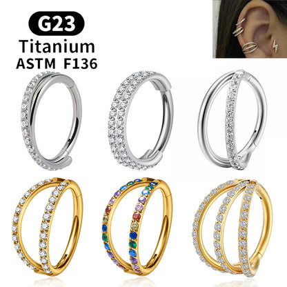 F136 G23 Titanium Nose Ring 16G Hinged Segment CZ Septum Clicke Daith Earrings Hoops Ear Cartilage Tragus Helix Piercing Jewelry