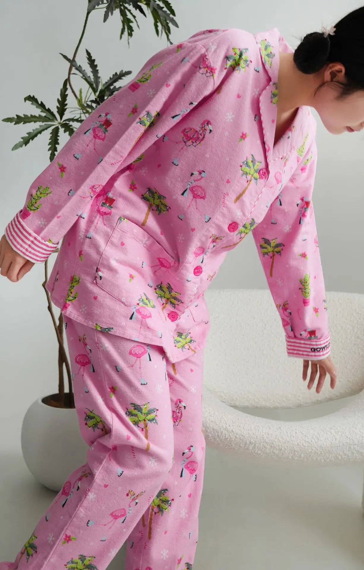 Women's Print Cotton Pajama Set Long Sleeve Autumn Winter Ladies Sleepwear 2 Pcs with Pant Single Breasted Pijama Suit Female