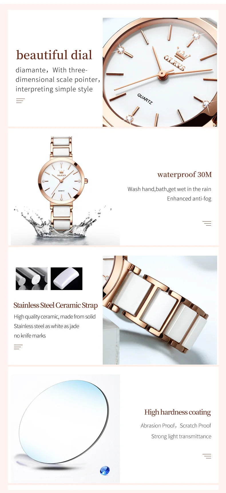 OLEVS Luxury Brand Women Watches Ceramic Tape Japanese Movement Quartz Watch for Lady Gift Bracelet Fashion Versatile Exquisite