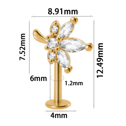 361L Surgical Steel Marquise Vertical Post Helix Piercing Crown/Butterfly Earrings Cartilage Helix Stud Body Piercing Jewelry 1PC Gold Style D