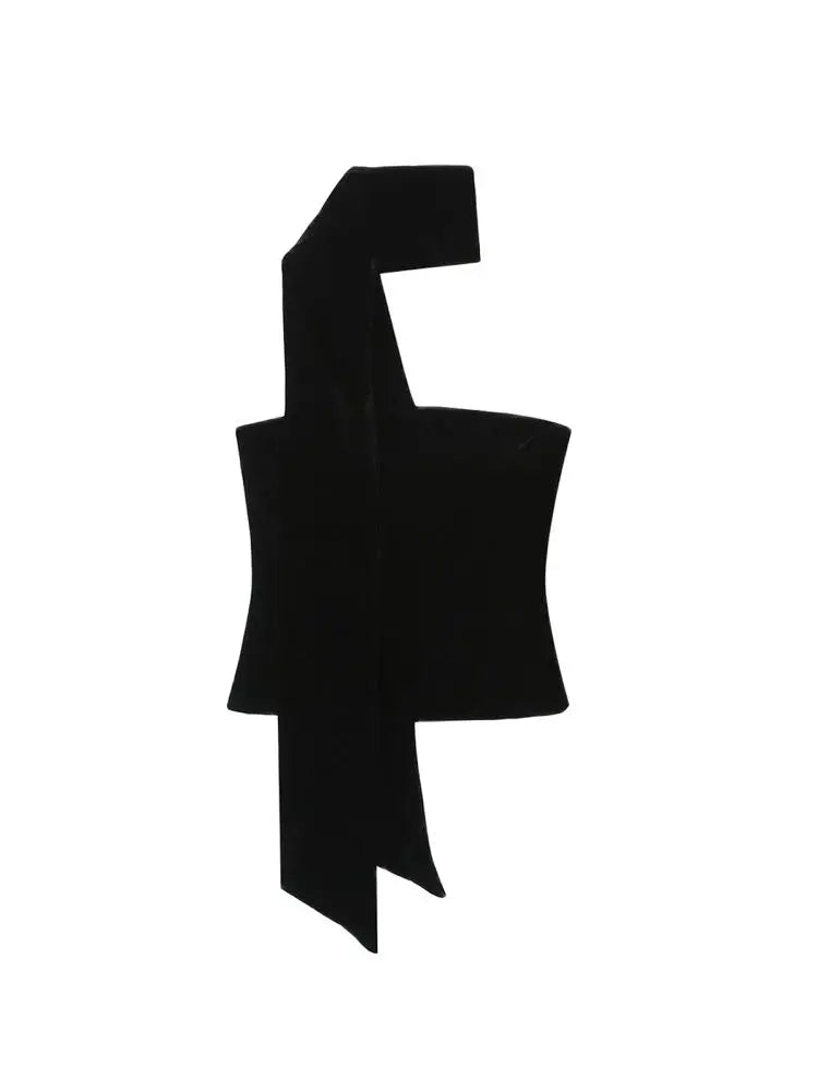 TRZA Women Sexy Fashion With Scarf Strapless Bustier Tops Straight Neck Side Zipper Female Camis Mujer