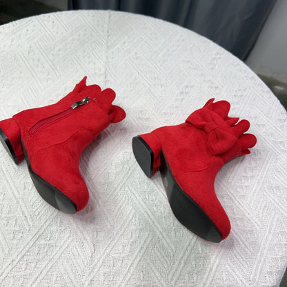 Spring Autumn Bow Girls Fashion Toddler Boots PU Leather Low Heel Kids Princess Boots Party Zip Children Ankle Baby Girl Shoes