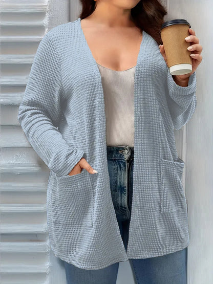 Plus size pure color pocket cardigan coat, casual long-sleeved shirt, suitable for spring and autumn wear, women plus size cloth SH109Ganglanse
