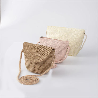 Flip children's Bag Cute Grass Woven Handbag Little Girl Crossbody Fashion Cute Zero Wallet Summer Beach Shoulder Bags