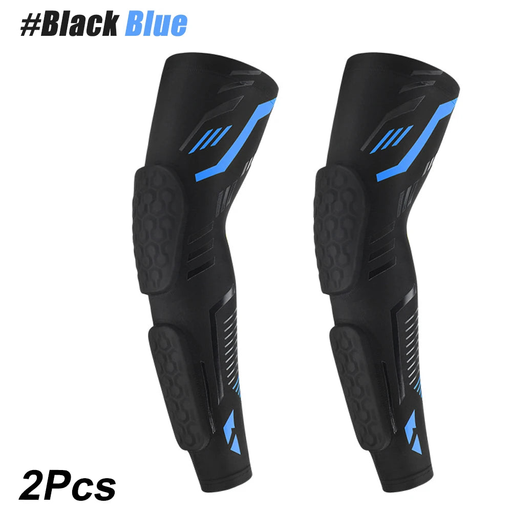 Anti-collision Arm Sleeve Protective Compression with Elbow Honeycomb Pad for Youth & Adult Sport Basketball Football Volleyball Black Blue-2Pcs