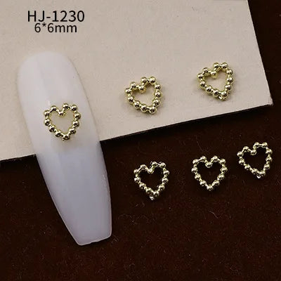 20PCS 3D Glossy Gold Silver Metallic Love Heart Various Crook Frame Solid Alloy Nail Art Rhinestones Decorations Manicure Charms HJ-1230
