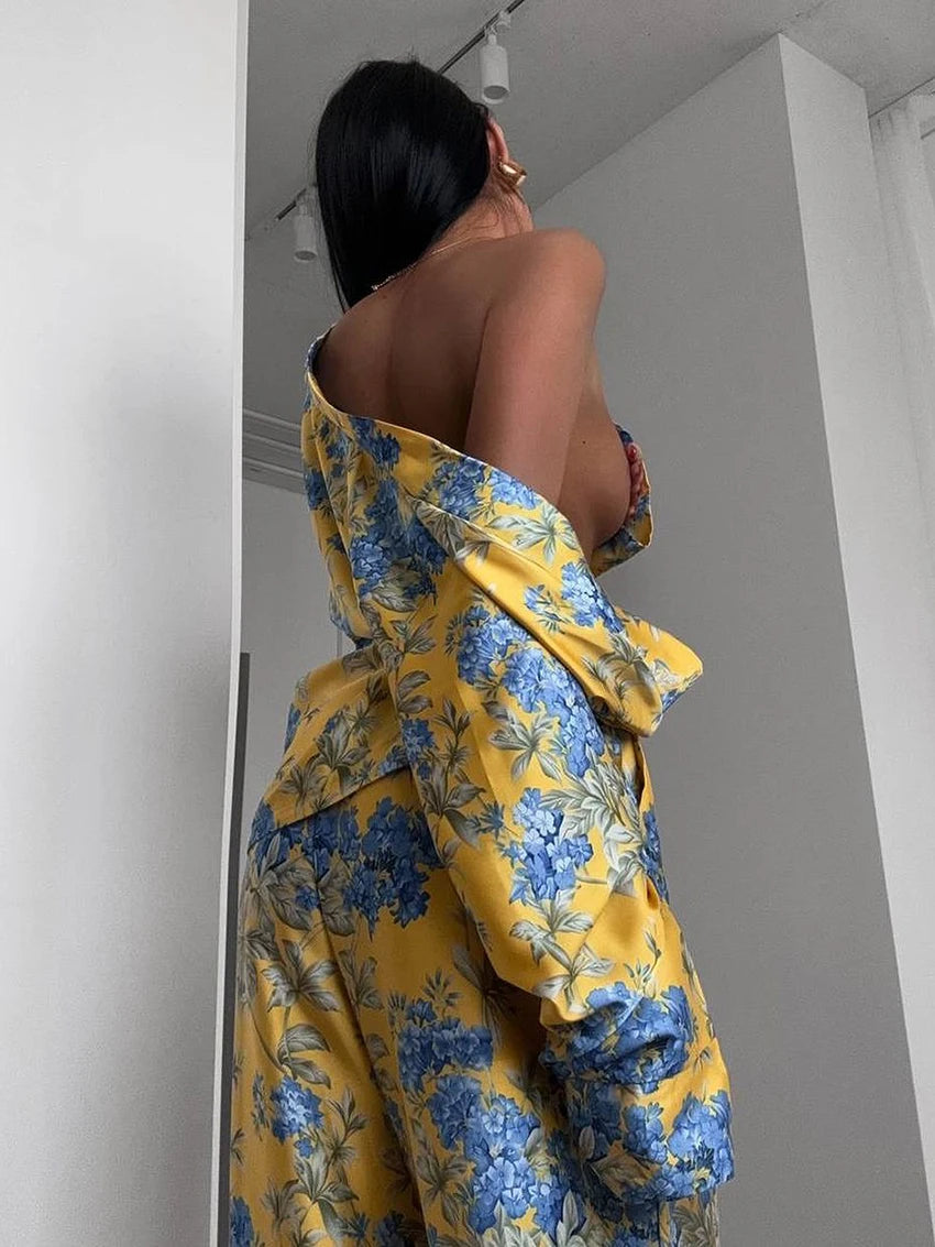 Marthaqiqi Fashion Women Nightwear Suit V-Neck Pajamas Long Sleeve Nightie Lace Up Nightgowns Pants Printing Ladies Pyjamas Set