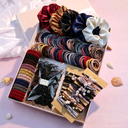 1085PCS Dark Hair Accessories for Woman Set Seamless Ponytail Holders Variety Hair Scrunchies HairBands Scrunchy Hair Ties