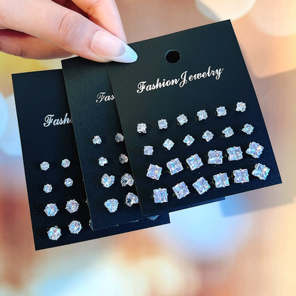 36 Pcs Simple Shiny Rhinestone Stud Earrings Set for Women Fashion Crystal Zircon Pearl Earring New Jewelry Accessories Gifts Badiee Stylez