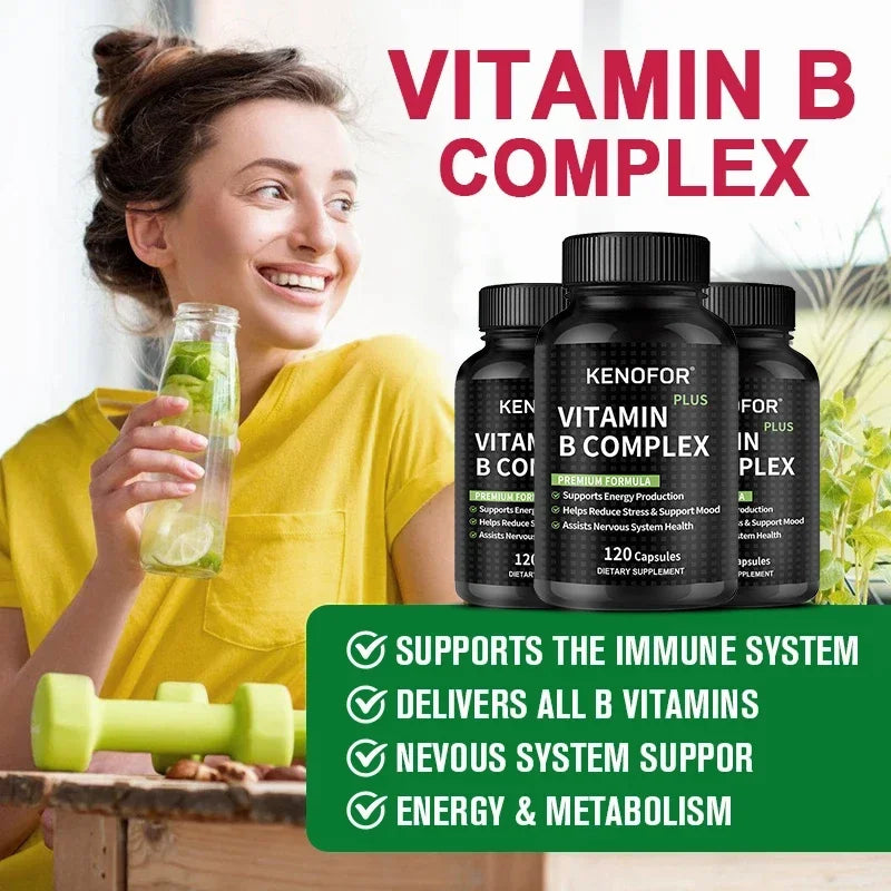 High Strength Vitamin B Complex - 120 Veggie Capsules - Helps with Stress, Mood, Energy, Promotes Nervous System Health
