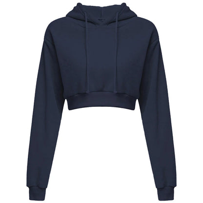 New Fashion Women Hoodie Sweatshirt Short Top Coat Sport Pullover Hooded Tops Female Autumn Winter Clothes Crop Top Hoodie DEEP BLUE