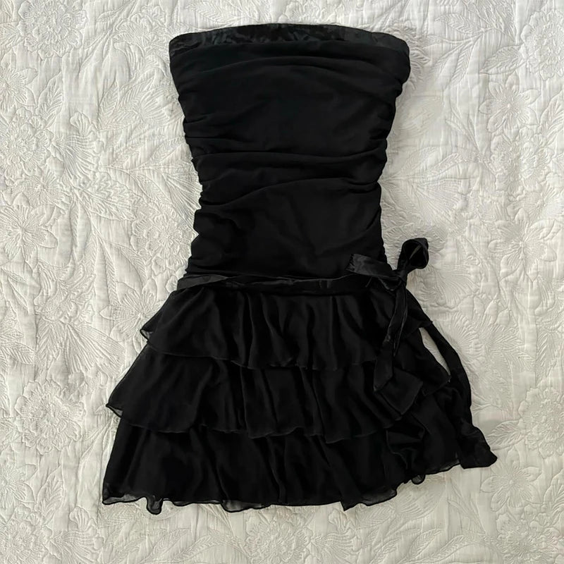 Grunge Punk Gothic Fairycore Emo Girls Dress Sexy Slim Lace Chic Fashion Aesthetic Women's Dresses Harajuku Retro Y2K Streetwear Black 3