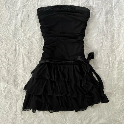 Grunge Punk Gothic Fairycore Emo Girls Dress Sexy Slim Lace Chic Fashion Aesthetic Women's Dresses Harajuku Retro Y2K Streetwear Black 3