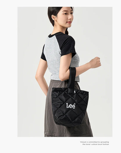LEE Ladies Cute Design Puffer Bag Casual Soft Small Pink White Quilted Handbag Women Korean Style Down-filled Phone Bucket Bag